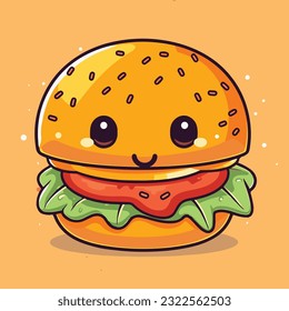 Estilo de caricatura ilustrativo de la hamburguesa cuta y kawai