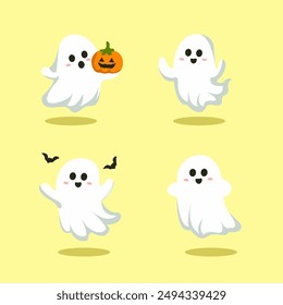 cute kawai cartoon ghost hallowen vector for elements, clipart or sticker