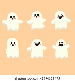 cute kawai cartoon ghost hallowen vector for elements, clipart or sticker