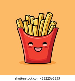 Cute and kawai french fries illustration cartoon style