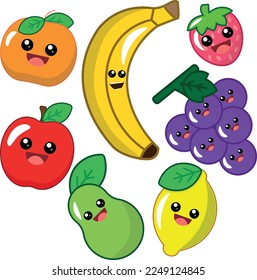 Cute kawai Fruits vector art