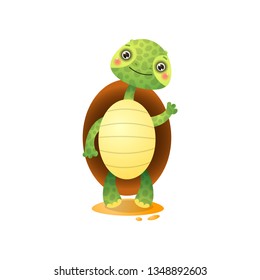 Cute kawai turtle welcoming isolated on white background
