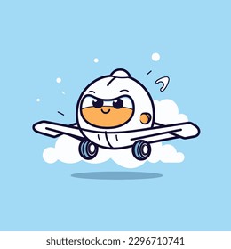 Cute kawaii airplane  chibi mascot vector cartoon style