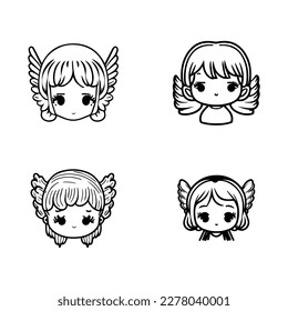  cute kawaii angel head logo collection. Hand drawn with love, these illustrations are sure to bring a sense of playfulness and purity