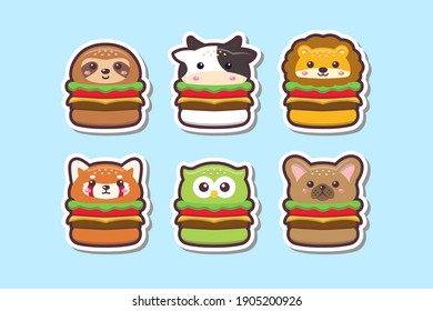 Cute Kawaii Animal Burger Drawing sticker set