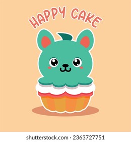 cute kawaii animal cake vector illustration 