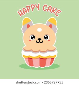cute kawaii animal cake vector illustration 