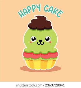 ilustración vectorial del pastel de animales kawaii lindo 