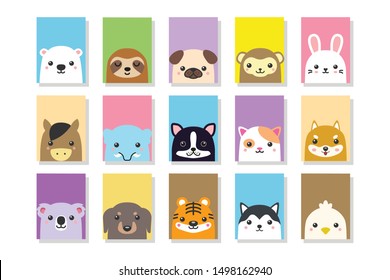 Cute kawaii animal card vector design
