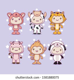Cute Kawaii Animal Cartoon Costume Stock Vector (Royalty Free ...