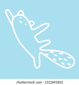 Cute kawaii animal character is dancing. Funny beaver or cat logo design template. Symbol for web and print. Animal linear illustration in trendy minimalistic style. Modern care and education.