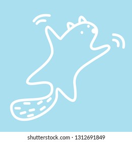Cute kawaii animal character is floating in the air. Funny beaver or cat logo design template. Symbol for web and print. Animal linear illustration in trendy minimalistic style. Modern education.