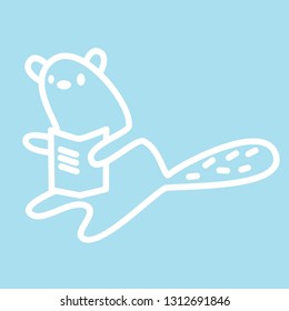 Cute kawaii animal character is reading a book. Funny beaver or cat logo design template. Symbol for web and print. Animal linear illustration in trendy minimalistic style. Modern care and education.