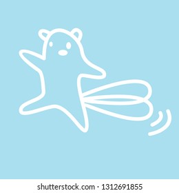 Cute kawaii animal character runs and wags his tail. Funny beaver or cat logo design template. Symbol for web and print. Animal linear illustration in trendy minimalistic style.