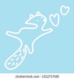 Cute kawaii animal character send hearts. Funny beaver or cat logo design template. Symbol for web and print. Animal linear illustration in trendy minimalistic style. Valentine's day