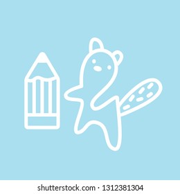 Cute kawaii animal character sign get a pencil. Funny beaver logo design template and symbol for web or print. Animal linear illustration in trendy minimalistic style. Modern education.