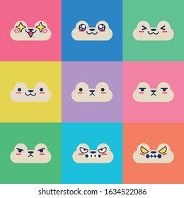 Cute kawaii animal expresion set vector