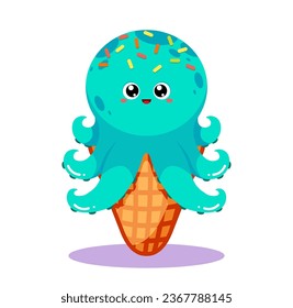 cute kawaii animal ice cream vector illustration