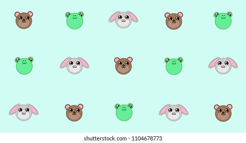 Cute kawaii animals on light blue background