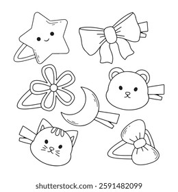 Cute kawaii animals pin set. Hand drawn vector illustration.
