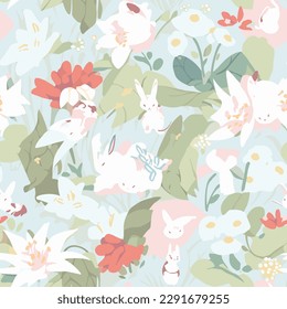Cute kawaii anime abstract flowers pattern