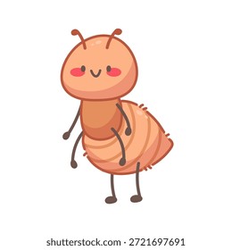 Linda hormiga kawaii. Icono de la primavera del Vector, elemento para el diseño del jardín o juegos acogedores. Bug para niños