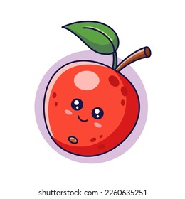 Cute Kawaii, personaje de Apple. Ilustración de icono de dibujos animados a mano. Personaje de Apple en estilo doodle. Aislado sobre fondo blanco.