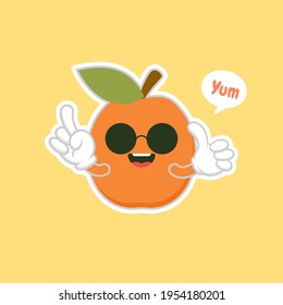cute and kawaii apricot fruit cartoon character flat design vector illustration.