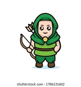 Cute kawaii archer mascot design illustration