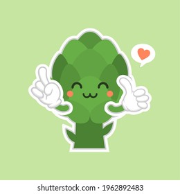 cute and kawaii artichoke cartoon character flat design, vitamins, vegetables, healthy food, nutrients, diet. Vitamins and minerals. Health benefits of artichoke. Funny character.
