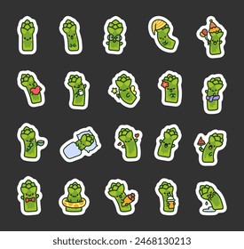 Cute kawaii asparagus. Sticker Bookmark. Funny cartoon character. Hand drawn style. Vector drawing. Collection of design elements.