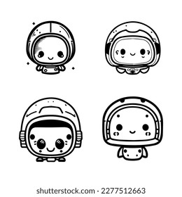 cute kawaii astronaut logo collection set hand drawn line art illustration