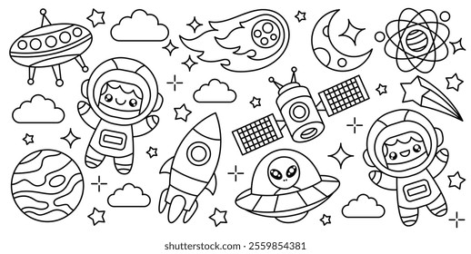 Cute kawaii astronaut and space cartoon vector illustration