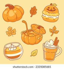 Cute Kawaii autumn pumpkin food and dessert stickers 