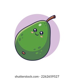 Cute Kawaii Aguacate. Ilustración de icono de dibujos animados a mano. Carácter aguacate en forma de doodle. Aislado sobre fondo blanco.