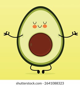 Cute Kawaii Avocado Doing Yoga – Cartoon Wellness Character Vector Illustration