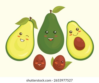 Cute kawaii avocado fruit vector