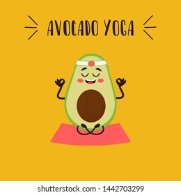 Cute kawaii avocado for icon or logo. Yoga. Simple vector illustration  