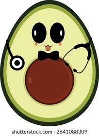 cute kawaii avocado with a stethoscopes cartoon