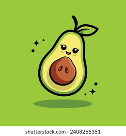 Cute Kawaii Avocado Vector Icon Illustration.