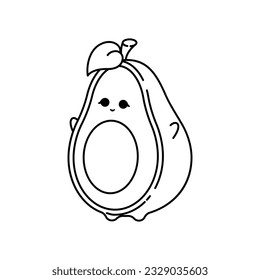 Cute Kawaii Avocado. Vector Line Art Illustration. Adorable vector line art illustration featuring a cute kawaii avocado, exuding charm and playfulness in its delightful simplicity.