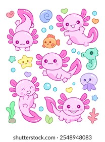 Cute kawaii axolotl ajolote collection