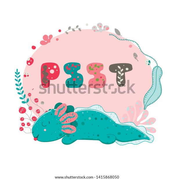 Cute Kawaii Axolotl Baby Amphibian Drawing Arkivvektor Royaltyfri