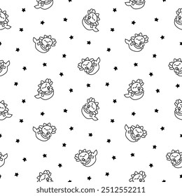 Cute kawaii axolotl mermaid. Seamless pattern. Coloring Page. Cartoon fantasy animal characters. Hand drawn style. Vector drawing. Design ornaments.