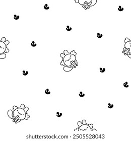 Cute kawaii axolotl. Seamless pattern. Coloring Page. Cartoon funny animals characters. Hand drawn style. Vector drawing. Design ornaments.