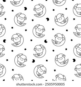 Cute kawaii axolotl. Seamless pattern. Coloring Page. Cartoon funny animals characters. Hand drawn style. Vector drawing. Design ornaments.