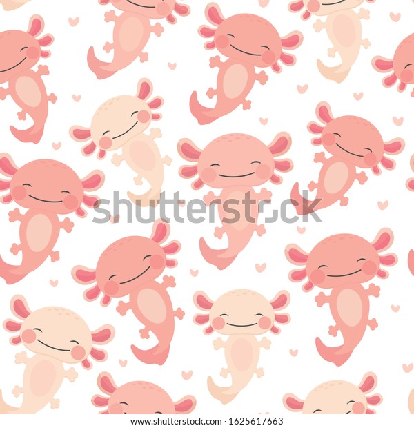 Cute Kawaii Axolotl Seamless Pattern Baby Stock Vector Royalty Free