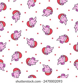 Cute kawaii baby axolotl. Seamless pattern. Cartoon funny animals character. Hand drawn style. Vector drawing. Design ornaments.