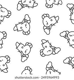 Cute kawaii baby axolotl. Seamless pattern. Coloring Page. Cartoon funny animals character. Hand drawn style. Vector drawing. Design ornaments.