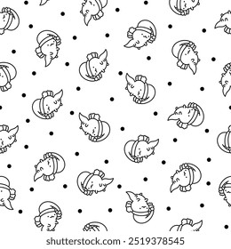 Cute kawaii baby axolotl. Seamless pattern. Coloring Page. Cartoon funny animals character. Hand drawn style. Vector drawing. Design ornaments.